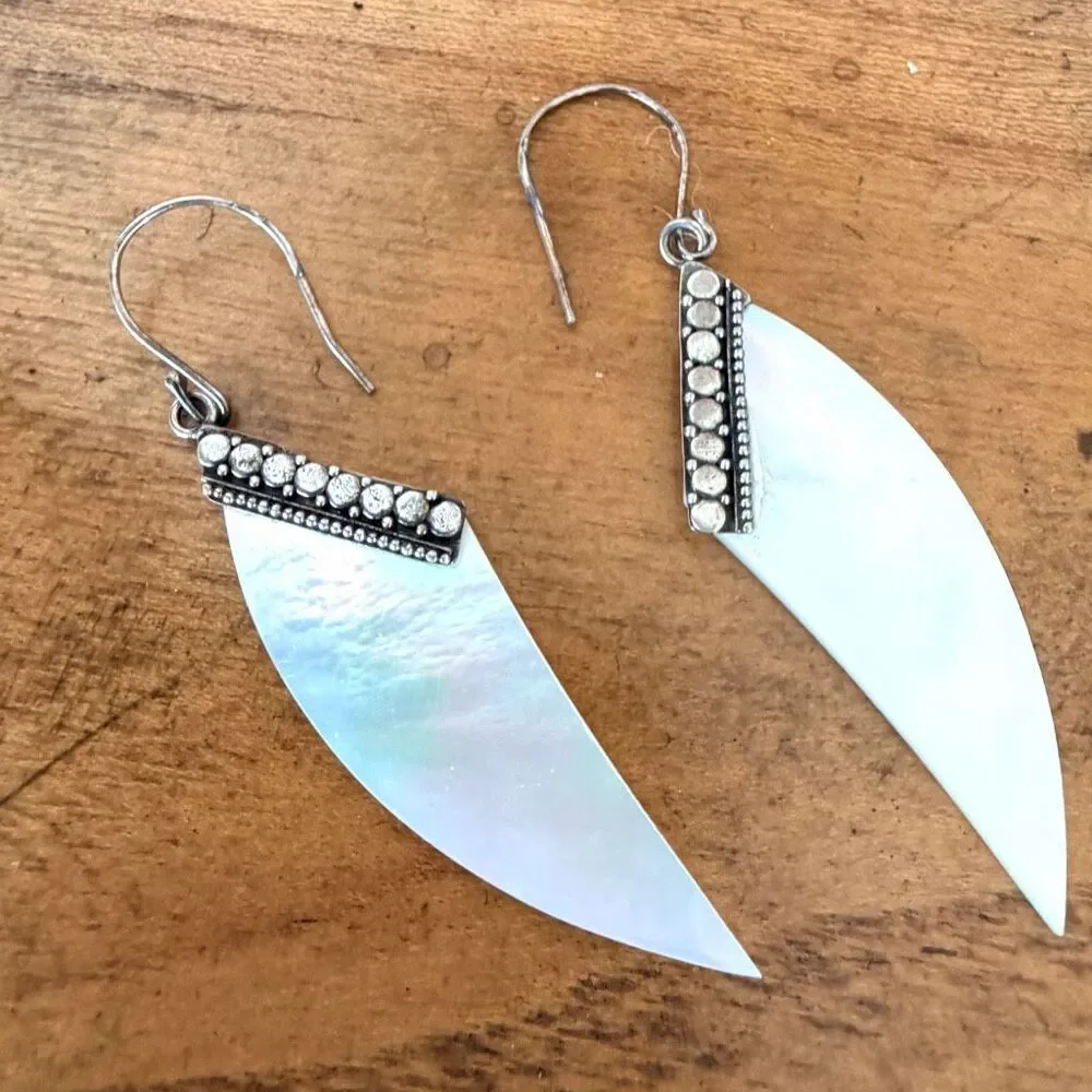 Sterling Silver Mother of Pearl Marquise Dangle Earrings